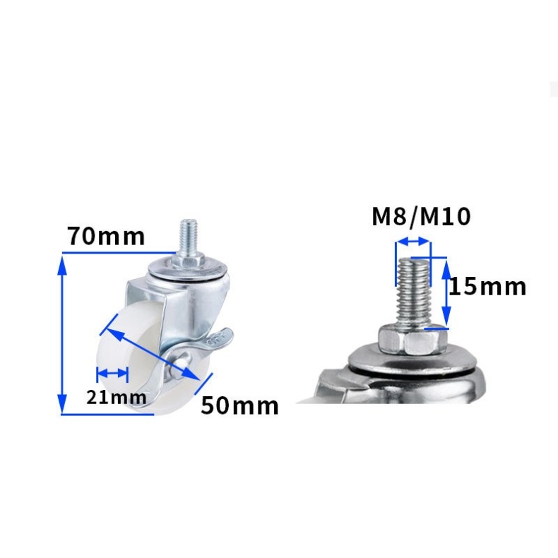 2-inch, 2.5-inch and 3-inch White PP wheels