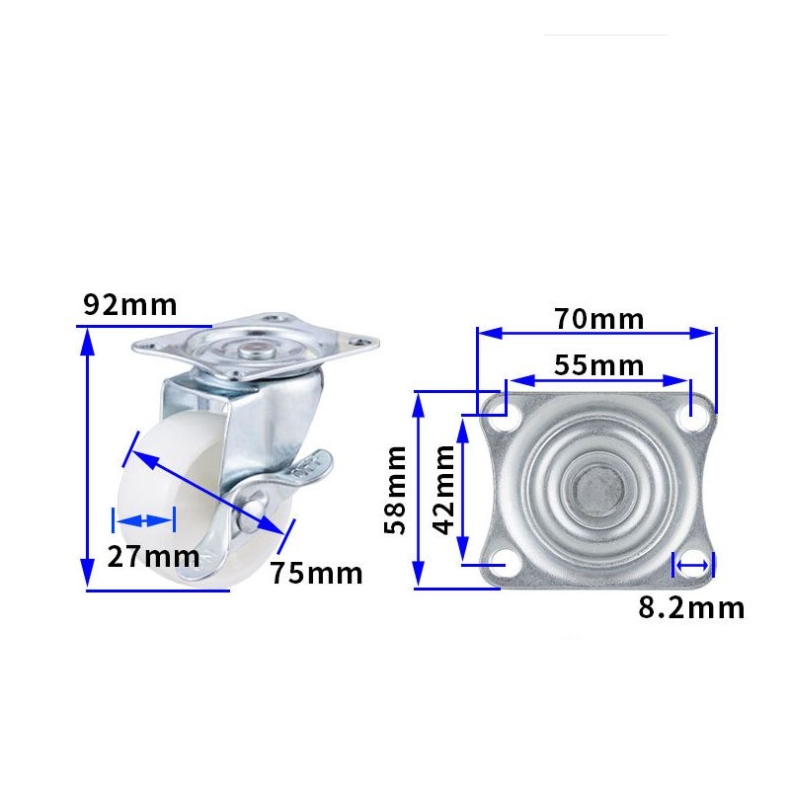 2-inch, 2.5-inch and 3-inch White PP wheels