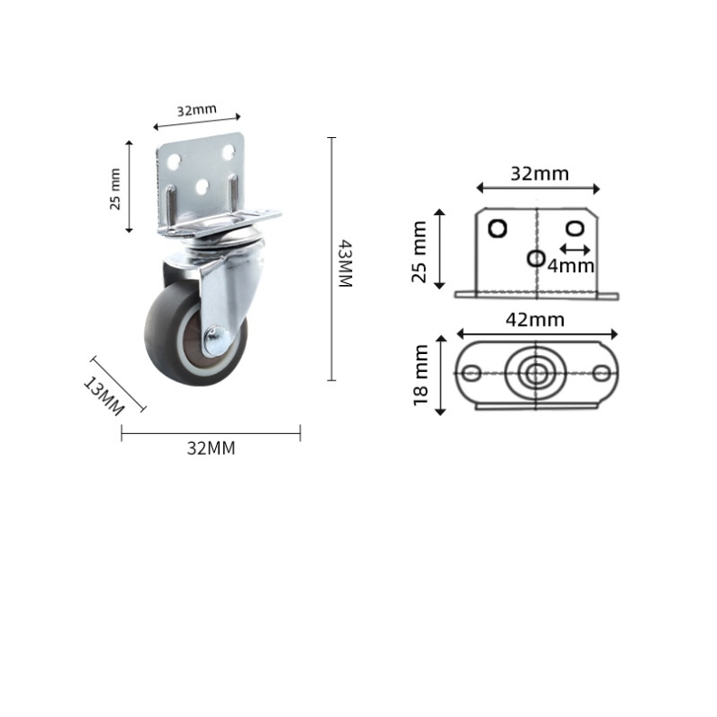1-inch, 1.25-inch, 1.5-inch and 2-inch TPR L-shape caster