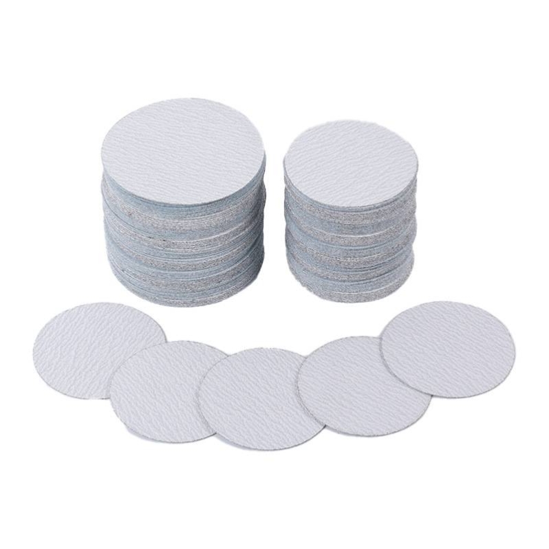 2-inch, 3-inch, 4-inch, 5-inch, 6-inch, 7-inch, and 9-inch round flocked white sandpaper
