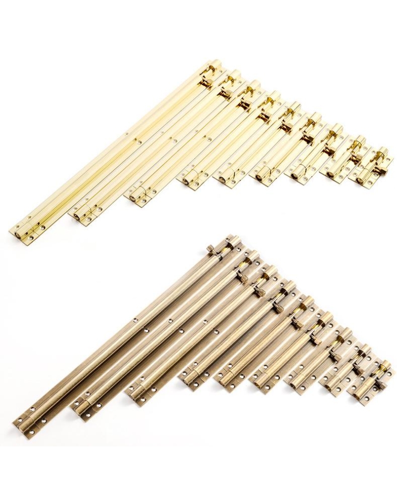 1.5-inch, 2-inch, 3-inch, 4-inch, 5-inch, 6-inch, 8-inch, 10-inch and 12-inch brass door latches