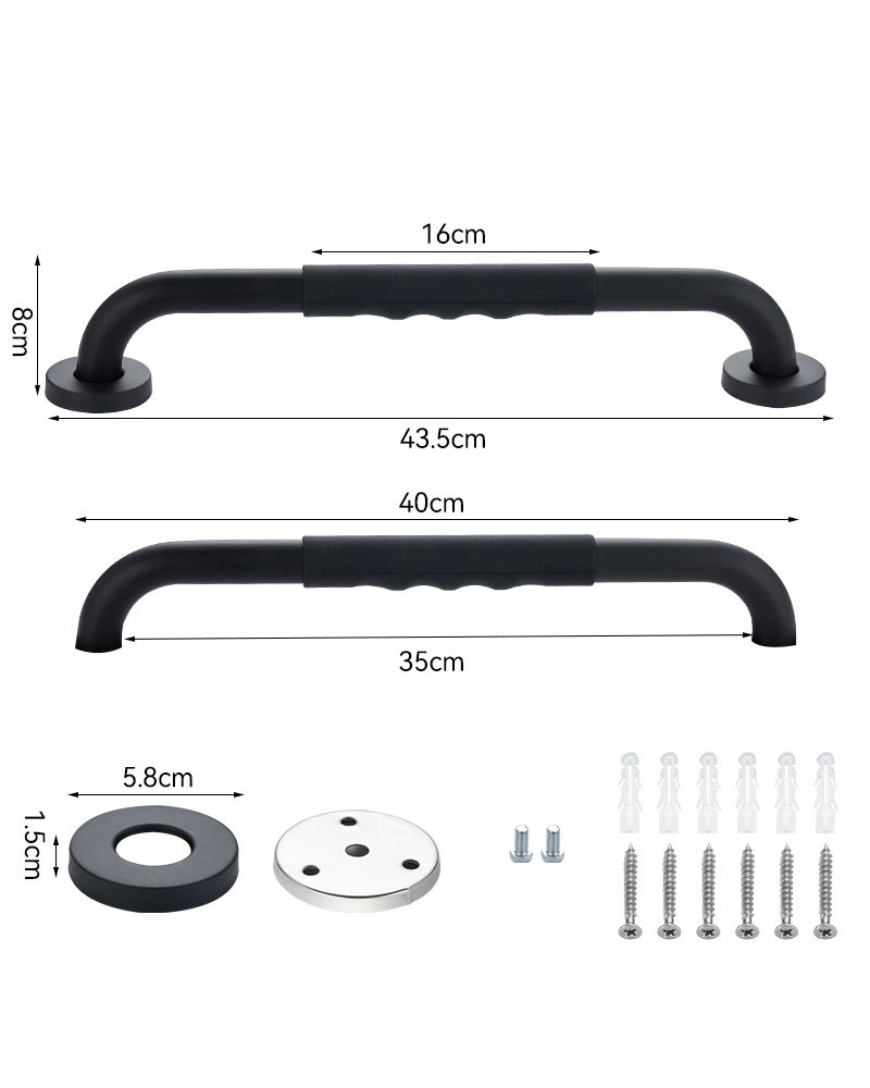 Dia25mm Matte black stainless steel silicone bathroom grab bars