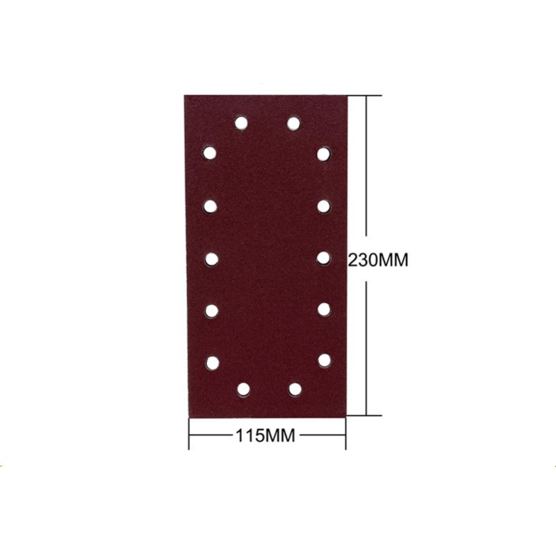 115*230MM rectangular flocked sandpaper sheet with 14 holes
