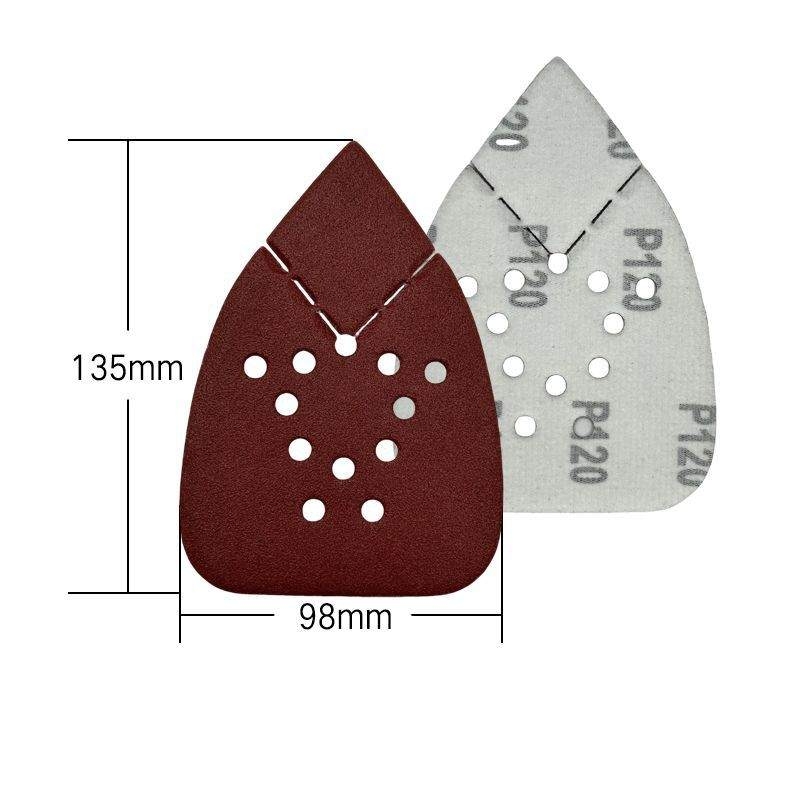 135*98mm triangle flocked sandpaper sheet with 12 holes