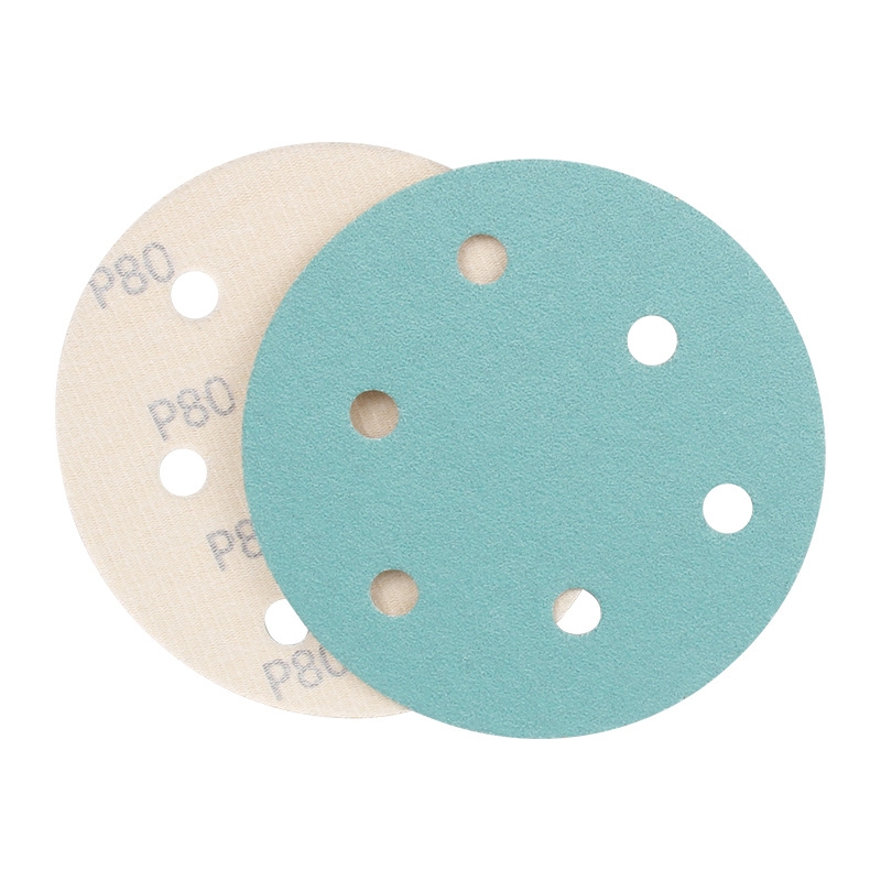 5-inch round flocked green sandpaper with 6 holes