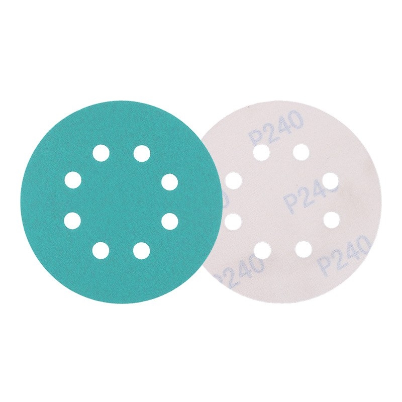 5-inch round flocked green sandpaper with 8 holes