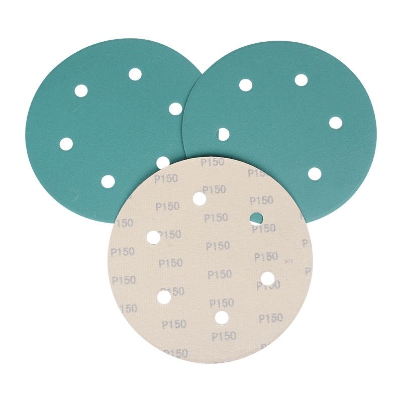 6-inch round flocked green sandpaper with 6 holes