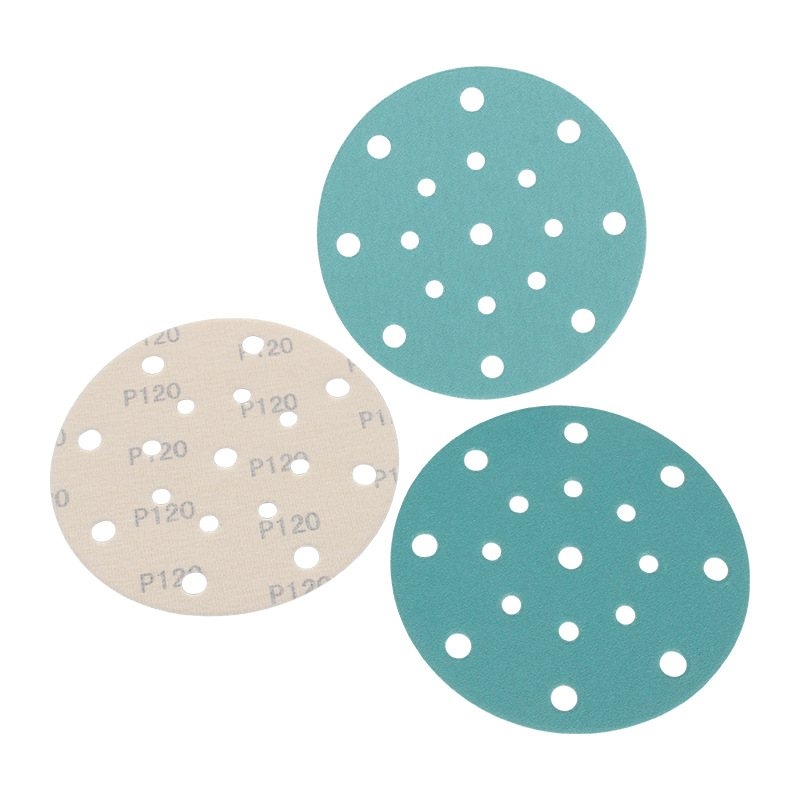 6-inch round flocked green sandpaper with 17 holes