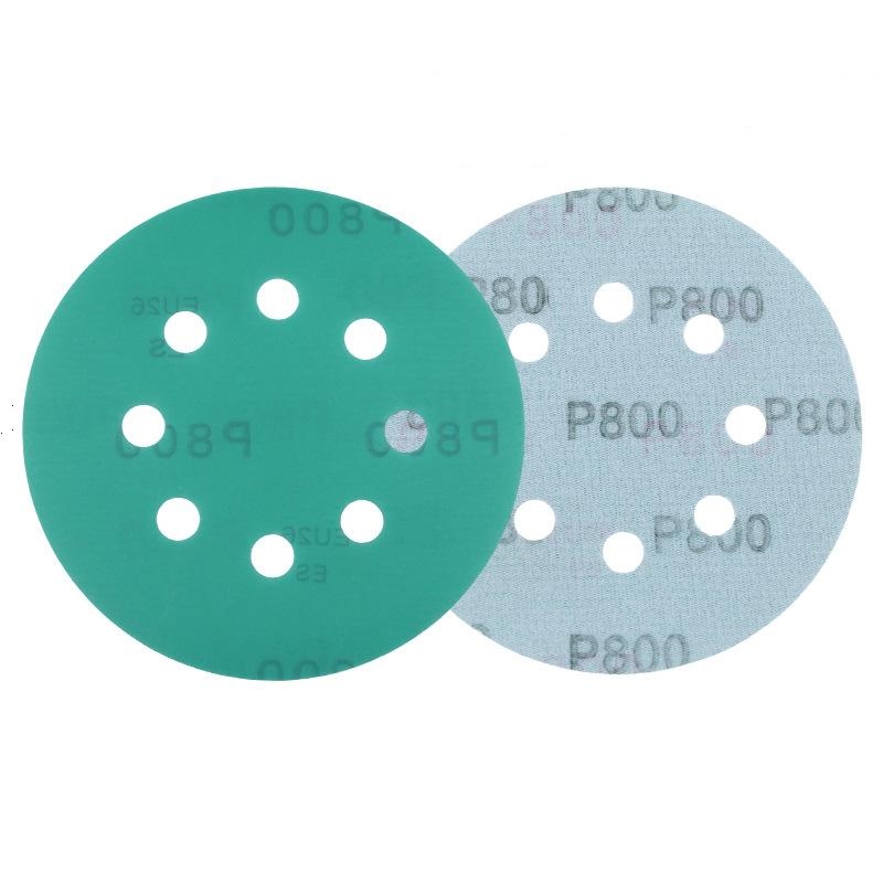 5-inch green polyester film sandpaper with 8 holes