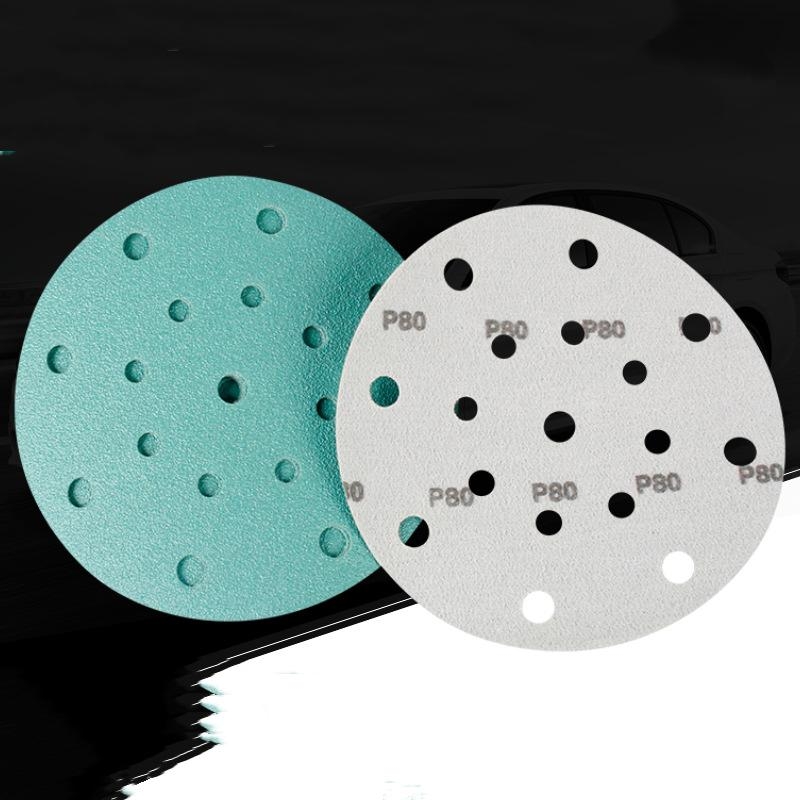 6-inch green polyester film sandpaper with 17 holes