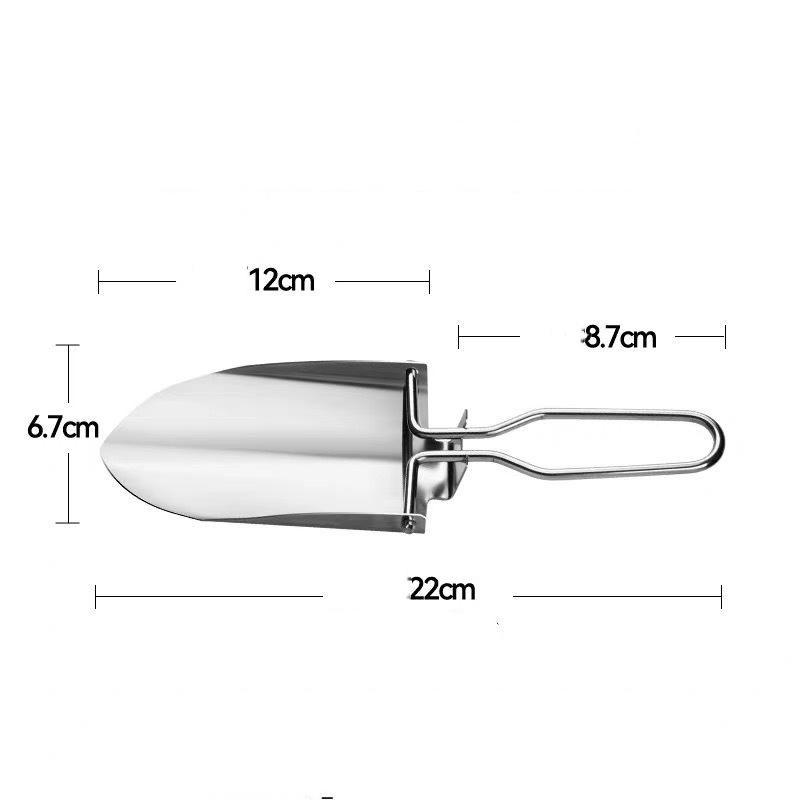 Folding stainless steel shovel with a portable bag