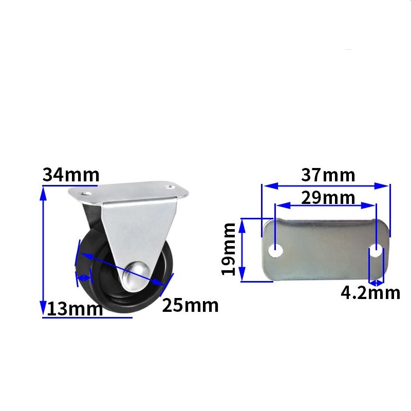 1-inch, 1.25-inch and 1.5-inch Black PP wheels