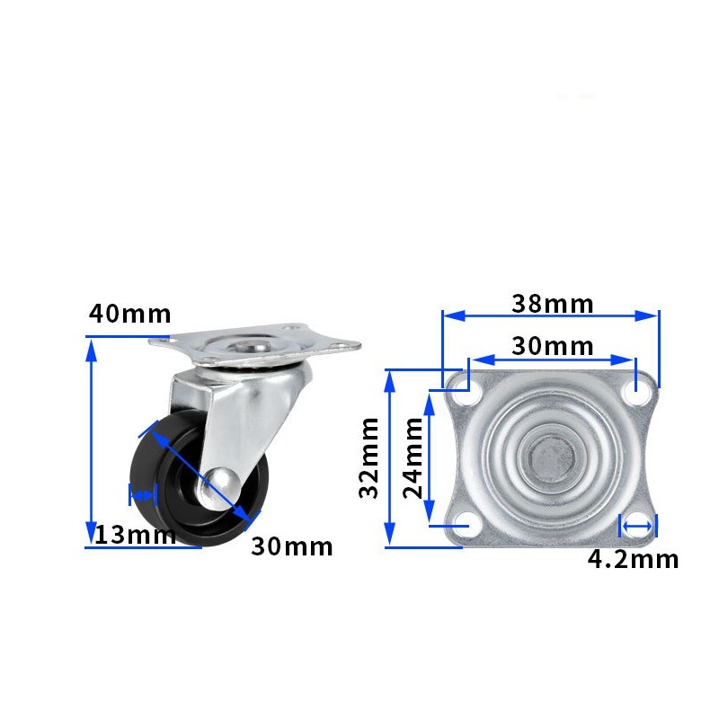 1-inch, 1.25-inch and 1.5-inch Black PP wheels