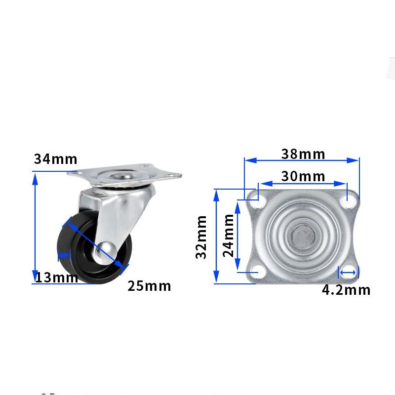 1-inch, 1.25-inch and 1.5-inch Black PP wheels