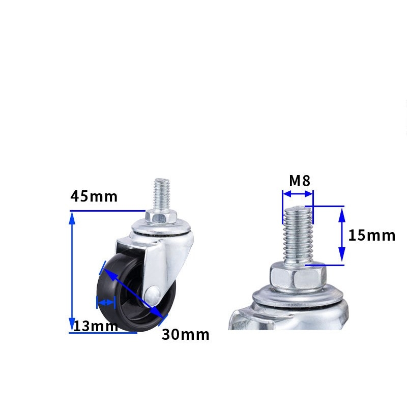 1-inch, 1.25-inch and 1.5-inch Black PP wheels