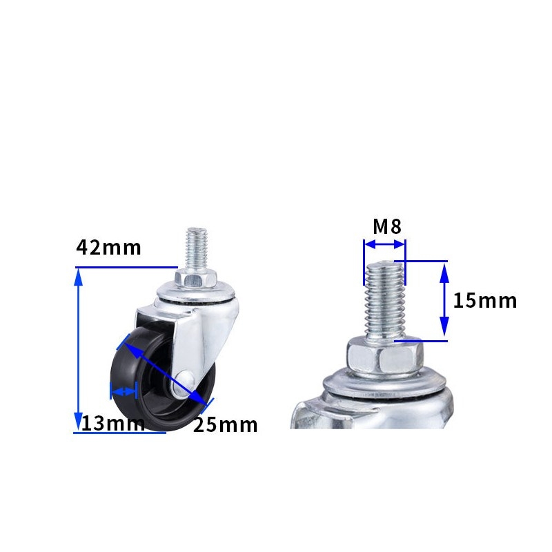 1-inch, 1.25-inch and 1.5-inch Black PP wheels