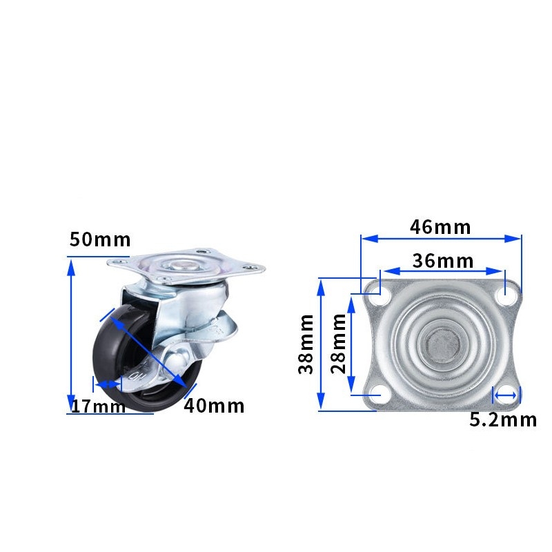 1-inch, 1.25-inch and 1.5-inch Black PP wheels