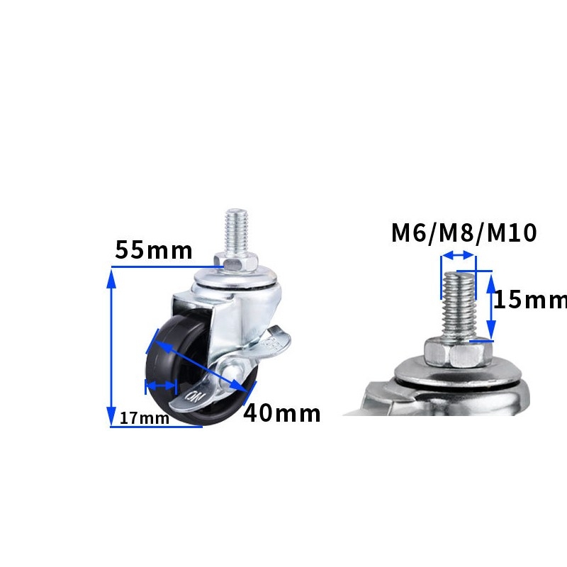 1-inch, 1.25-inch and 1.5-inch Black PP wheels