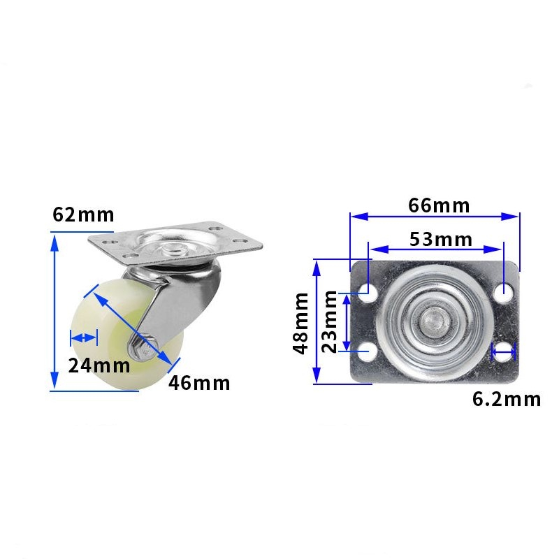 1.5-inch, 2-inch, 2.5-inch and 3-inch White PP Thickened wheels