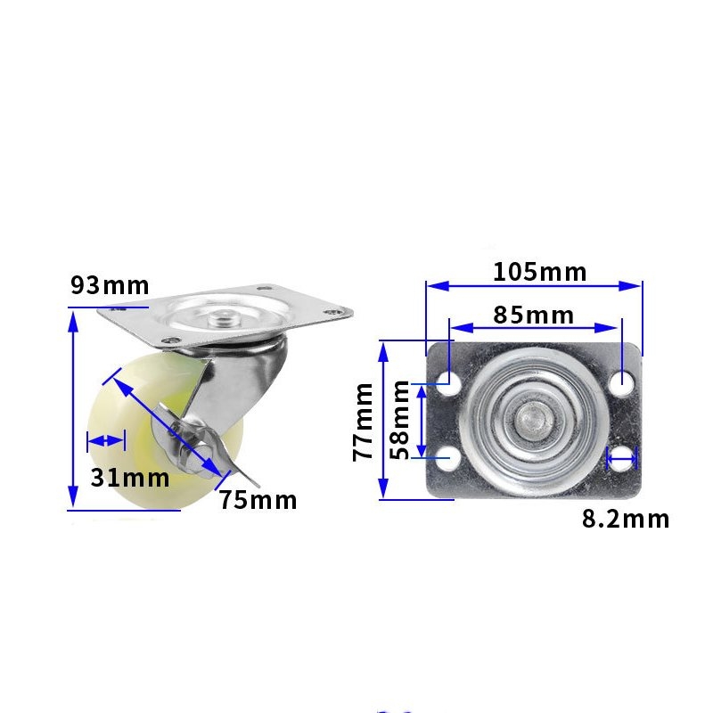 1.5-inch, 2-inch, 2.5-inch and 3-inch White PP Thickened wheels