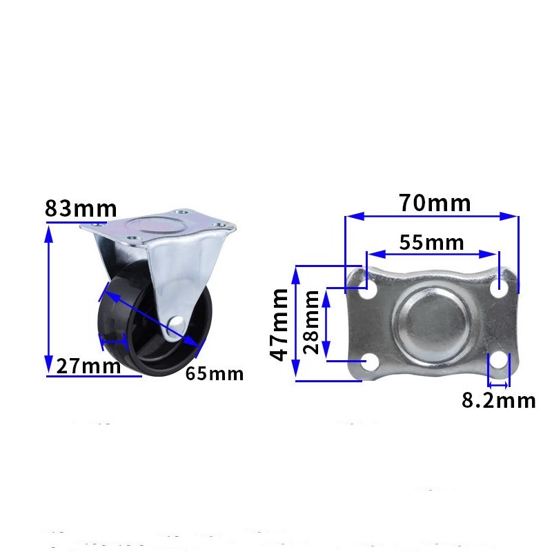 2-inch, 2.5-inch and 3-inch Black PP wheels