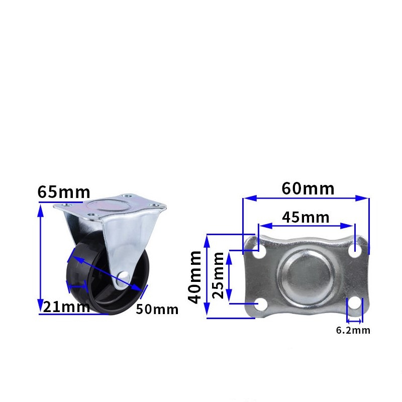 2-inch, 2.5-inch and 3-inch Black PP wheels