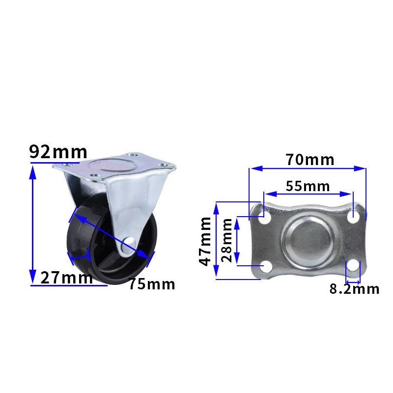 2-inch, 2.5-inch and 3-inch Black PP wheels