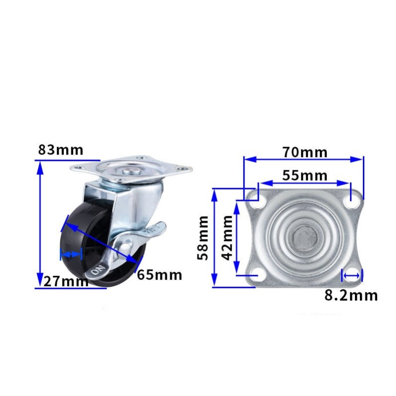 2-inch, 2.5-inch and 3-inch Black PP wheels