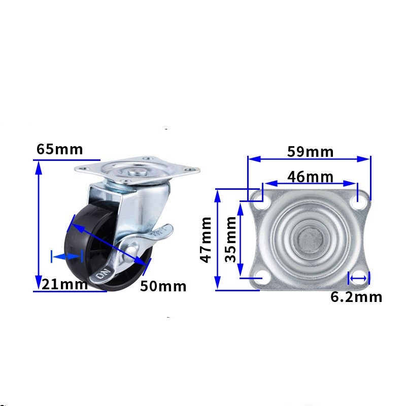 2-inch, 2.5-inch and 3-inch Black PP wheels