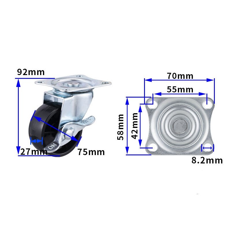 2-inch, 2.5-inch and 3-inch Black PP wheels