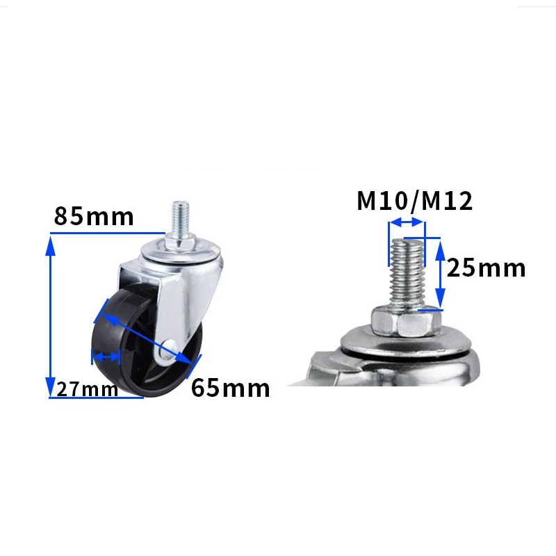 2-inch, 2.5-inch and 3-inch Black PP wheels