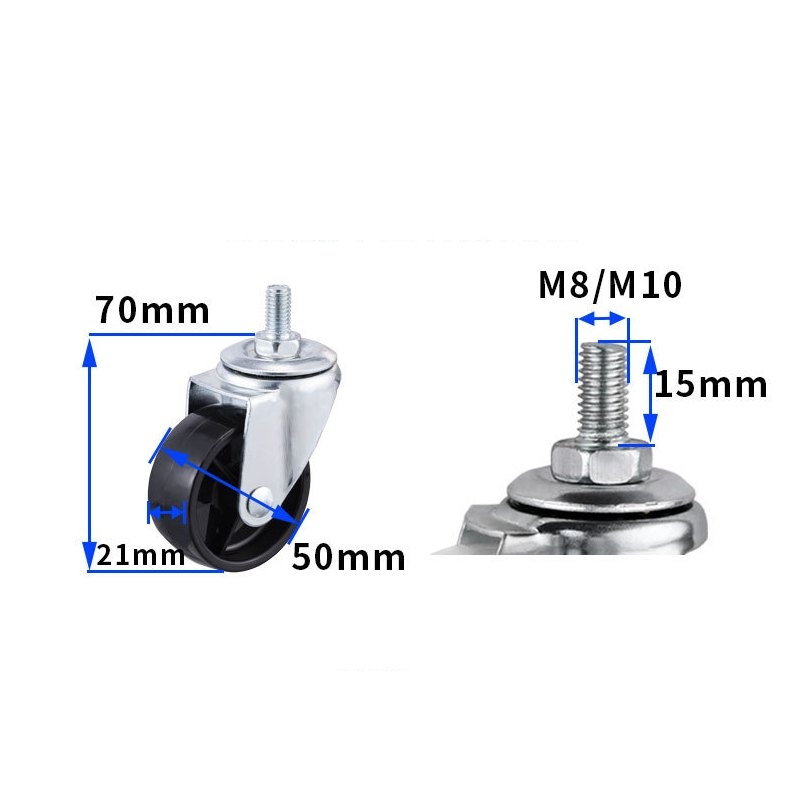 2-inch, 2.5-inch and 3-inch Black PP wheels