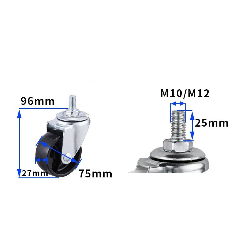 2-inch, 2.5-inch and 3-inch Black PP wheels