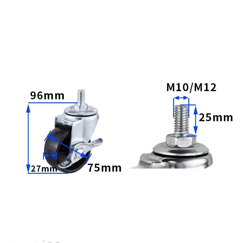 2-inch, 2.5-inch and 3-inch Black PP wheels