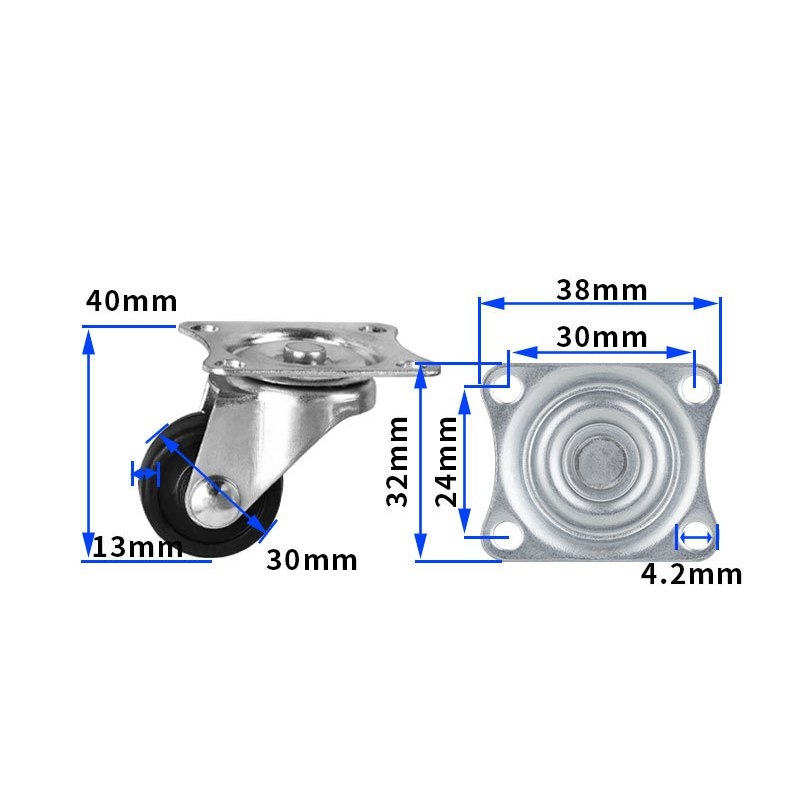 1-inch, 1.25-inch and1.5-inch Black rubber wheels