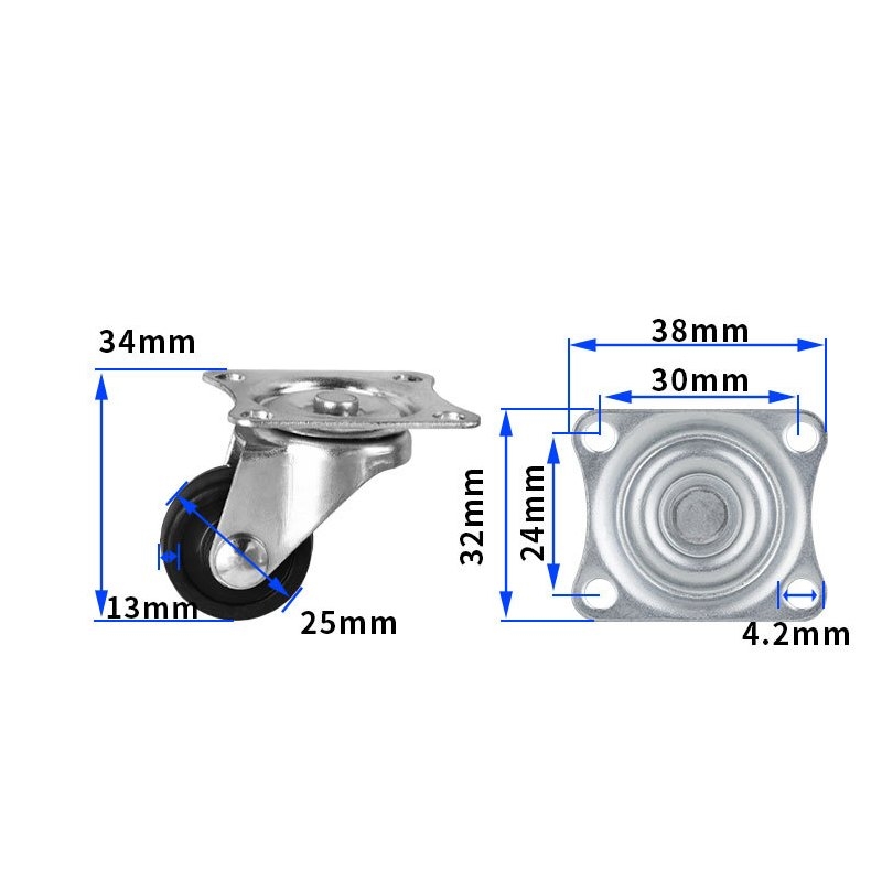 1-inch, 1.25-inch and1.5-inch Black rubber wheels