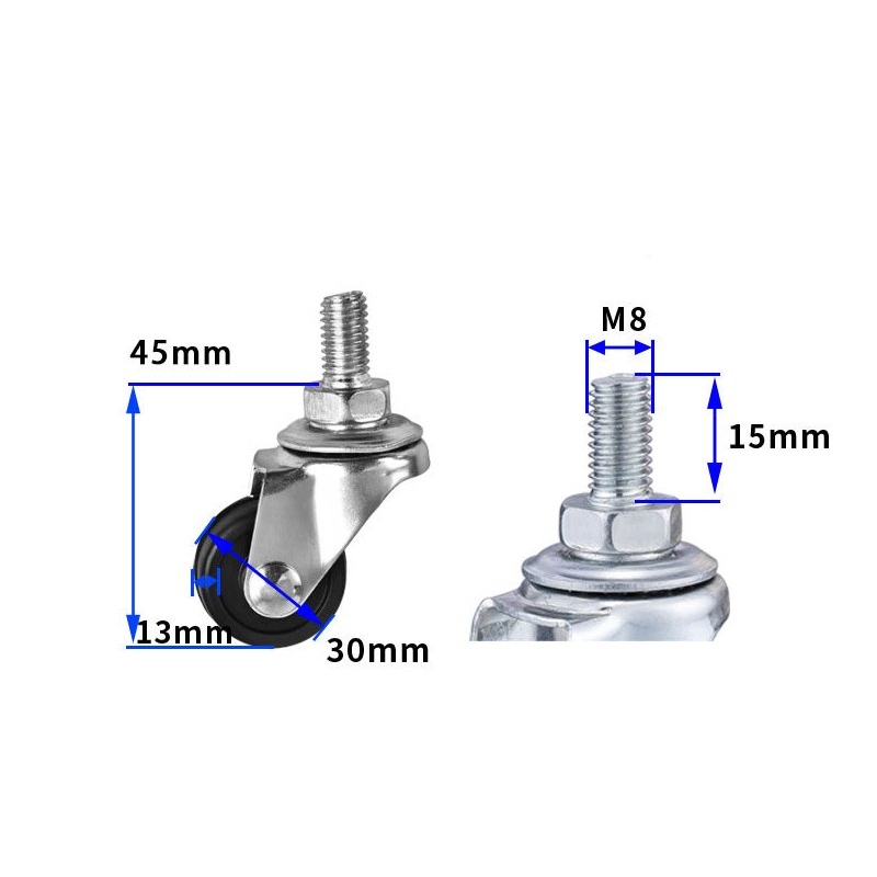 1-inch, 1.25-inch and1.5-inch Black rubber wheels
