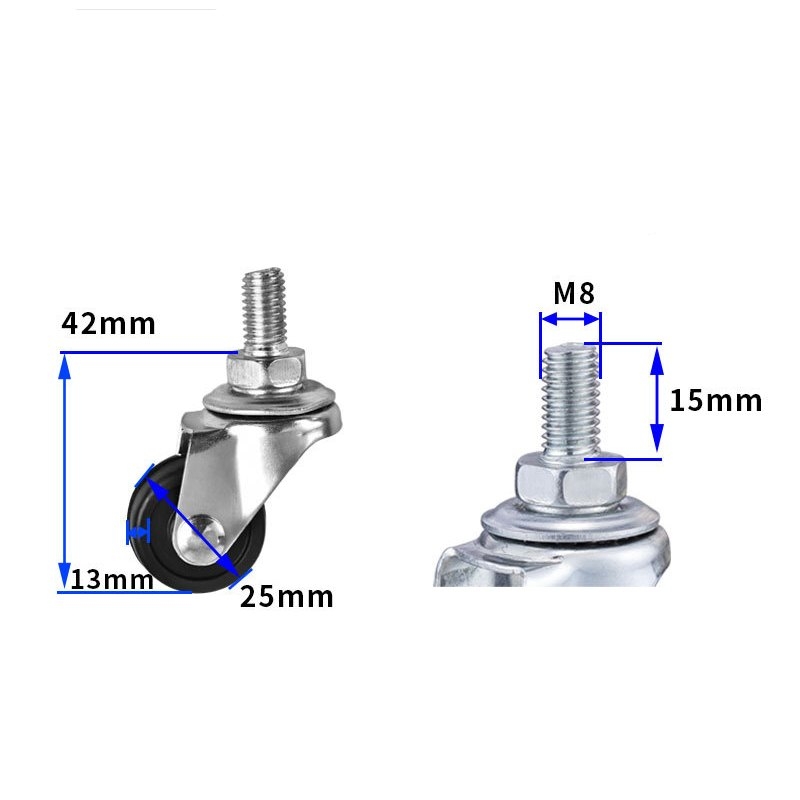 1-inch, 1.25-inch and1.5-inch Black rubber wheels