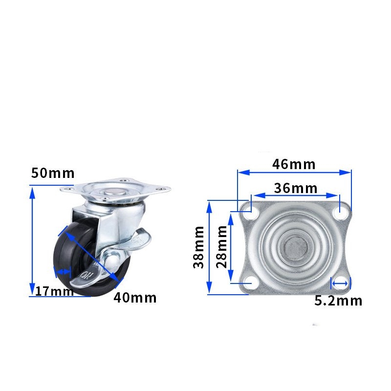 1-inch, 1.25-inch and1.5-inch Black rubber wheels