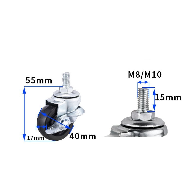 1-inch, 1.25-inch and1.5-inch Black rubber wheels