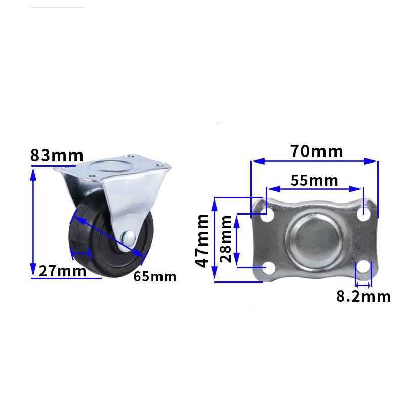 2-inch, 2.5-inch and 3-inch Black rubber wheels