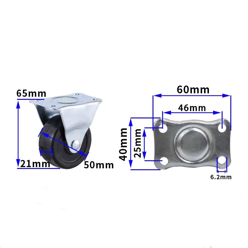 2-inch, 2.5-inch and 3-inch Black rubber wheels