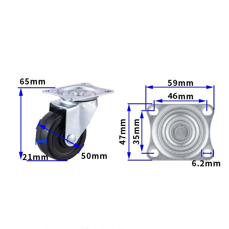 2-inch, 2.5-inch and 3-inch Black rubber wheels