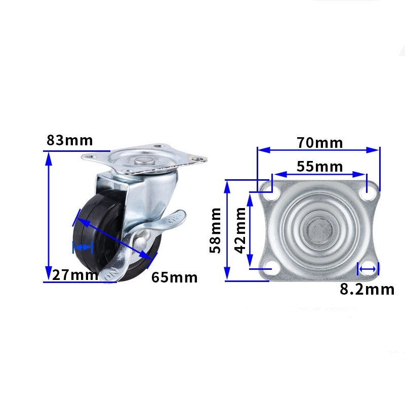 2-inch, 2.5-inch and 3-inch Black rubber wheels