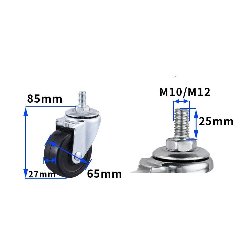 2-inch, 2.5-inch and 3-inch Black rubber wheels