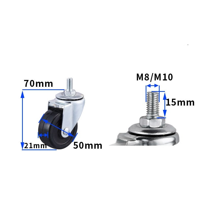 2-inch, 2.5-inch and 3-inch Black rubber wheels