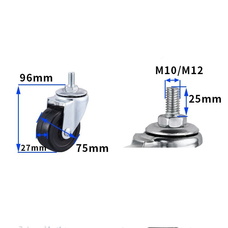 2-inch, 2.5-inch and 3-inch Black rubber wheels