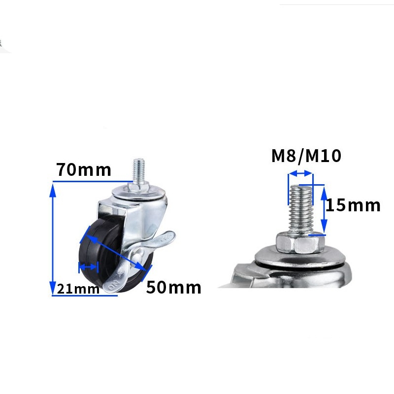 2-inch, 2.5-inch and 3-inch Black rubber wheels