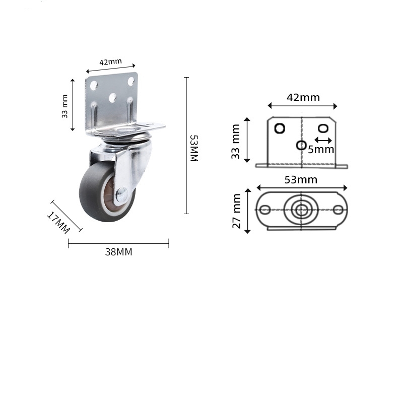 1-inch, 1.25-inch, 1.5-inch and 2-inch TPR L-shape caster