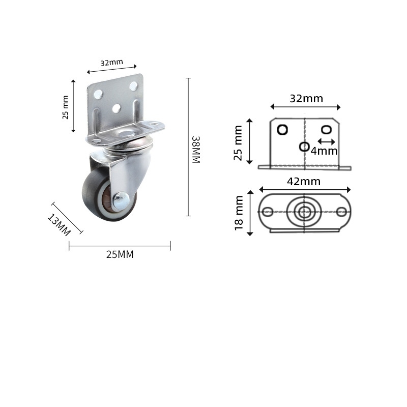 1-inch, 1.25-inch, 1.5-inch and 2-inch TPR L-shape caster
